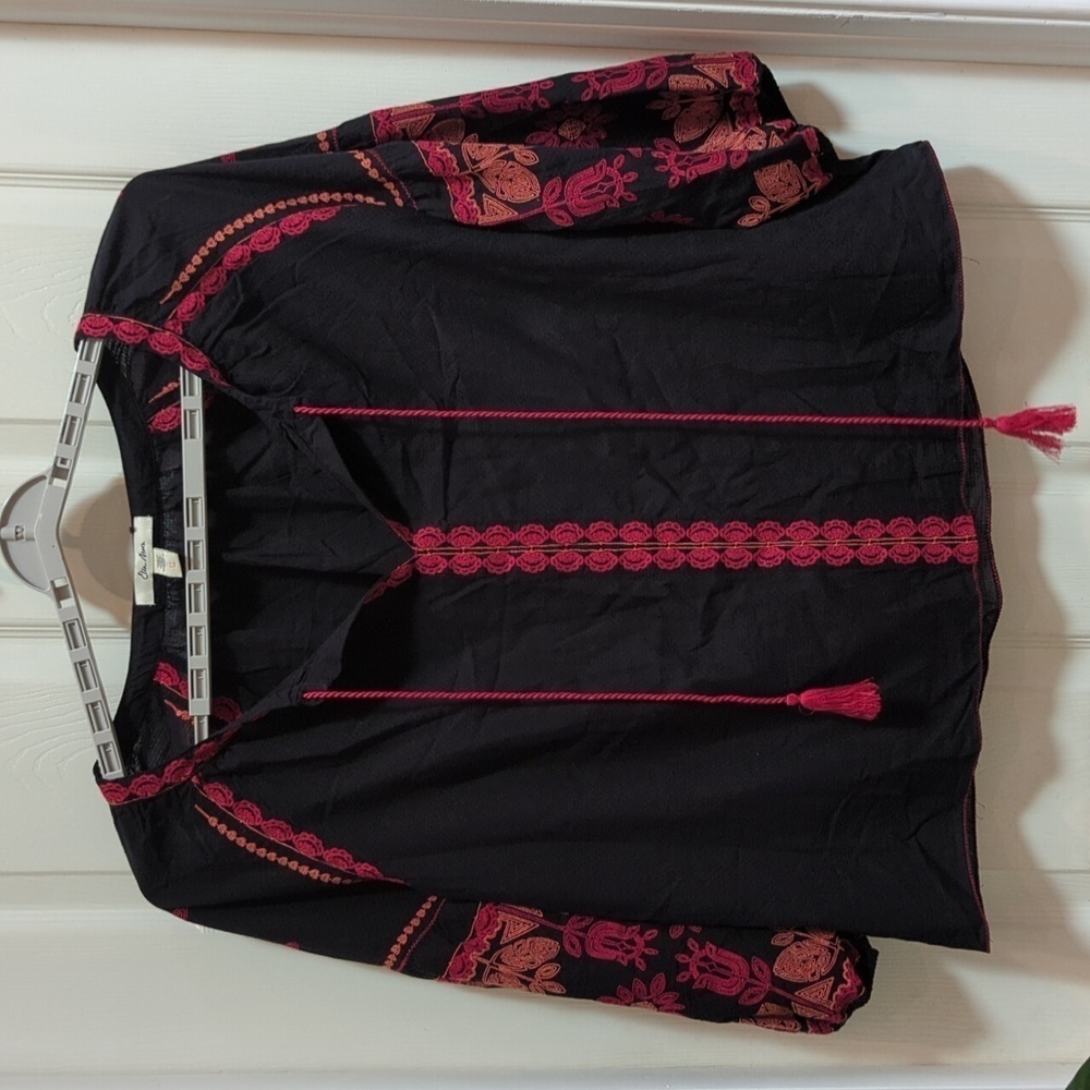 Ella Moon 100% Cotton Women's Black Embroidered Top w/Bubble Hem Size XL
